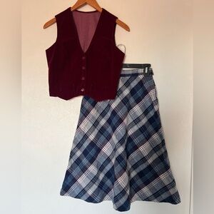 Vintage Deep Maroon Vest and Skirt Set